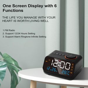 Kỹ thuật số Đồng hồ báo thức với FM Đài phát thanh BT loa kép USB sạc cổng Nhiệt độ phát hiện báo lại phòng khách sạn - Product Image 2