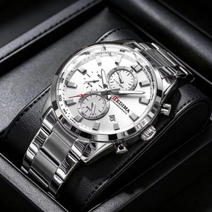 Multi-Function 3 Sub-dials 6 Hands Men's Quartz <b>Watch</b> 44mm Calendar Display Stainless Steel Band Waterproof Casual Sports <b>Watch</b> - Product Image 1