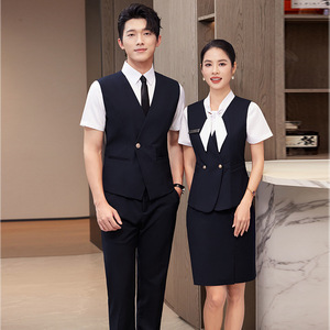 Women's Elegant Professional Vest Suit Solid Color Slim Fit For Hotel Front Desk Property Management Beauty Salon Work Uniforms - Product Image 3