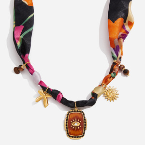 Themed Pendant Necklace With Eye Charm Shield Shape Bezel Setting Women's Fashion Jewelry U Shape Design - Product Image 1