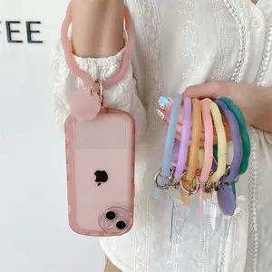 Candy Color Anti-lost Silicone Round Bracelet Mobile Phone Straps With Patch Detachable Card Insert Mobile Phone Accessories