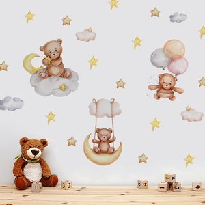 Nuovo design baby room decor star and moon cartoon bear wall stickers per bambini - Product Image 4