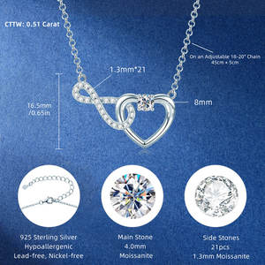 Venta al por mayor Venta caliente de la joyería de plata <span class=keywords><strong>925</strong></span> 4mm y 1,3mm Moissanite Infinito en forma de corazón de la boda colgante collar para las mujeres - Product Image 5