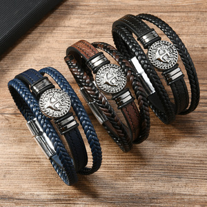 Vintage Men's Jewelry Multi-layer Navy Blue Anchor <b>Leather</b> <b>Bracelet</b> Handmade Knitting Bangles - Product Image 1