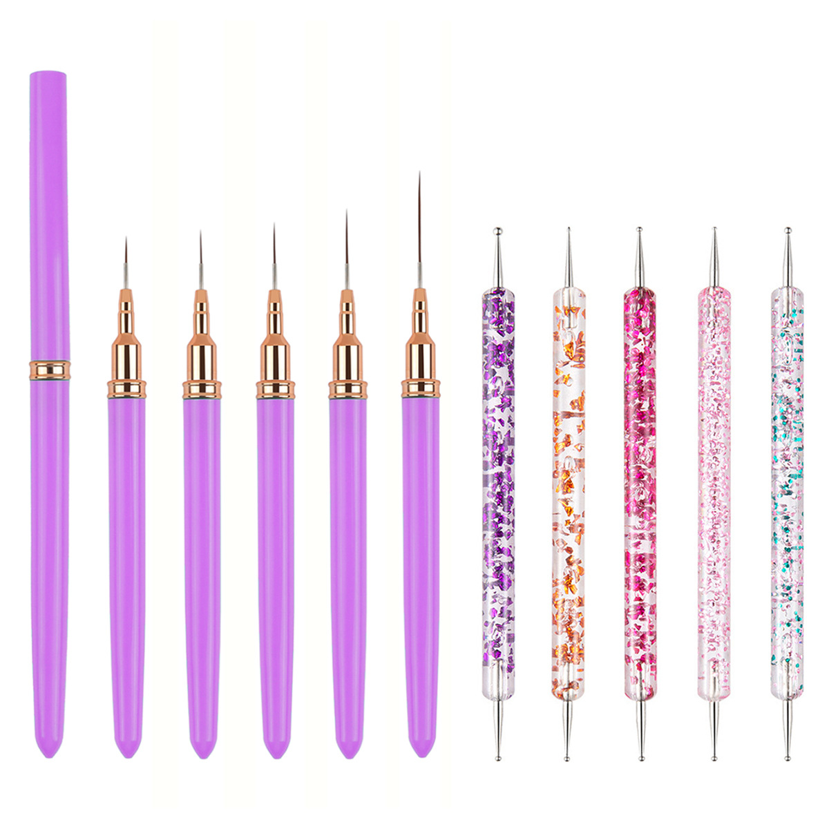 Ensemble de stylos à pois pailletés violets, 10 pièces