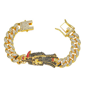 Pulsera de Cadena Cubana Chapada en Oro con Santa Muerte, Aleación con Pedrería, Religiosa, Roja de Hilo de la Pulsera, Pulsera de la Santa Muerte para Hombre - Product Image 1