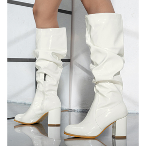 Botas XSD Nuevas con Tacón Grueso, Diseño Arrugado Natural, de Media Caña, en Charol Negro, Punta Redonda, Combinables con Todo, Tallas 35-42 - Product Image 2