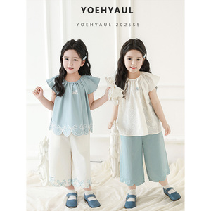 Yoehyaul เสื้อยืด X5135สำหรับเด็ก1-8เสื้อยืด100% แขนสั้นปักลายโบว์หวานๆสำหรับเด็กผู้หญิง - Product Image 1