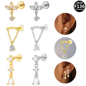 Titanium Plated Zircon Chain <b>Earrings</b> With <b>Studs</b> For Ear Piercing Jewelry Party Fashion Accessories - Product Image 1