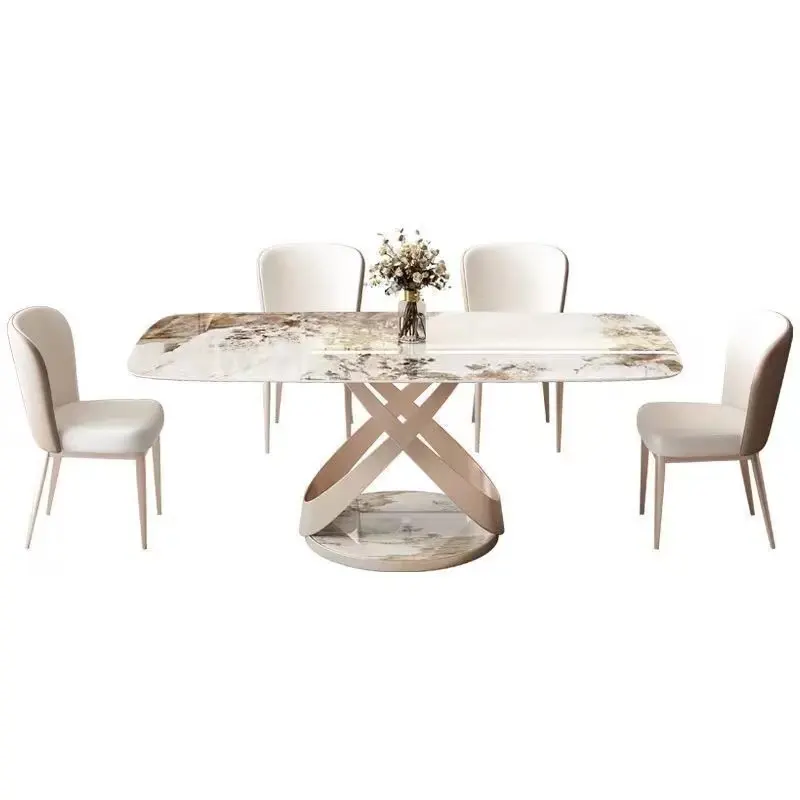 Combinaison de table à manger en plaque de roche de luxe légère italienne de petite salle à manger occidentale rectangulaire de ménage simple moderne