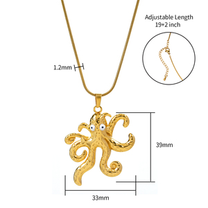Collar con Colgante de Pulpo Chapado en Oro JUSTOP Modelo 9114281 304 316, Diseño de Animal de Dibujos Animados en Aleación, Cadena de Serpiente de 19+2 Pulgadas, Unisex - Product Image 1