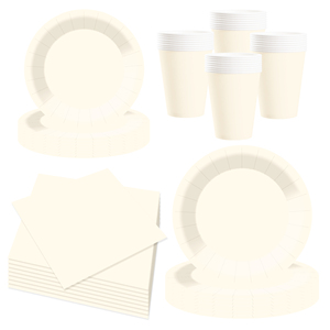 DAMAI - Juego de Vajilla Desechable de Papel Color Crema para Fiestas, Platos de 7 y 9 Pulgadas, Vasos de Papel y Servilletas - Product Image 4