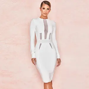 YQ621 livraison gratuite En Gros Blanc À Manches Longues Bandage Robe Avec Maille Hiver Femmes Robe