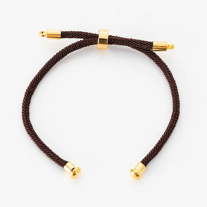 New Trend Brown String Cord Seil Paar Armbänder Vergoldete Kreis Perlen Verstellbares Seil Lucky Bracelet