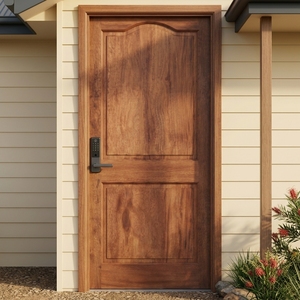 Ensemble de porte d'entrée en bois massif à 2 panneaux arqués Regal avec serrure numérique, design traditionnel, surface finie, utilisation extérieure - Product Image 3