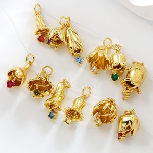 Zwölf Sternzeichen-Stein Rosen-Maiglöckchen-Blumen-Anhänger 18K Vergoldetes Messing Zirkon-Charms Vielseitiges Schmuckzubehör - Product Image 1