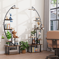 Paire d'étagères LED à double croissant avec affichage LED, design en forme de cœur, support de plantes en métal et bois, bibliothèque pour salon et décoration intérieure