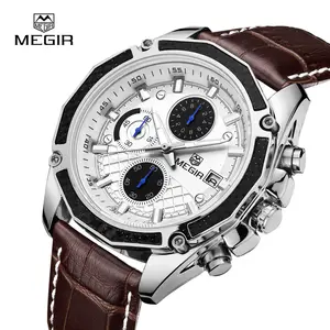 Factory MEGIR 2015 Luxury Leather Men's Watches Simple Quartz Watches Fashion Sport Watch For Men Relojes Hombre Custom LOGO