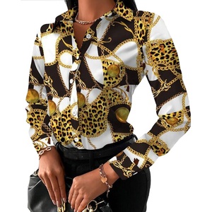 New Chain Print Frauen Blusen Mode Turn-Down Kragen Langarm Casual <span class=keywords><strong>Plus</strong></span> <span class=keywords><strong>Size</strong></span> Elegante Büroarbeit Lady Shirts - Product Image 1