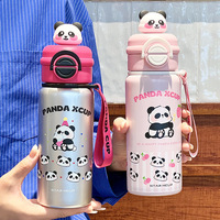 Termo Infantil Seaygift con Diseño de Panda de Dibujos Animados, Acero Inoxidable 316, Portátil, con Doble Pared Aislante y Pajita para Beber