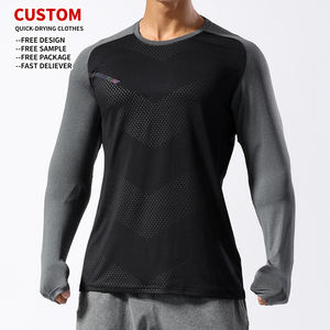 T-shirt de sport personnalisé à séchage rapide, manches longues, col rond, haut d'entraînement de fitness, streetwear épais, logo imprimé pour homme - Product Image 4