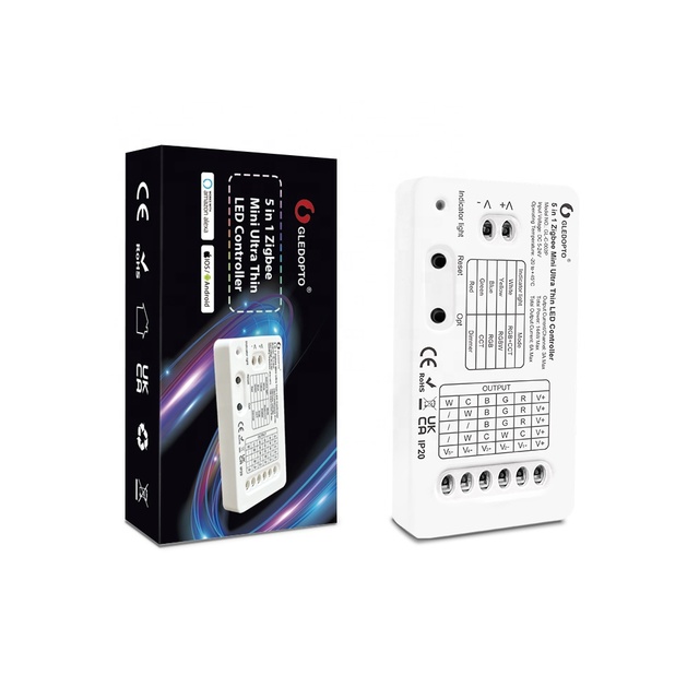 ZigBee Ultra Thin Mini 5-in-1 LED strip controller DC5~24V 3A/CH max APP/2.4 G RF remote/Voice control mini rgb led controller