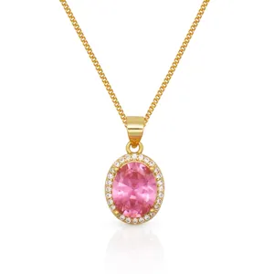 Chris Aprile in stock 925 sterling silver placcato oro ovale rosa zircone collana della pietra preziosa