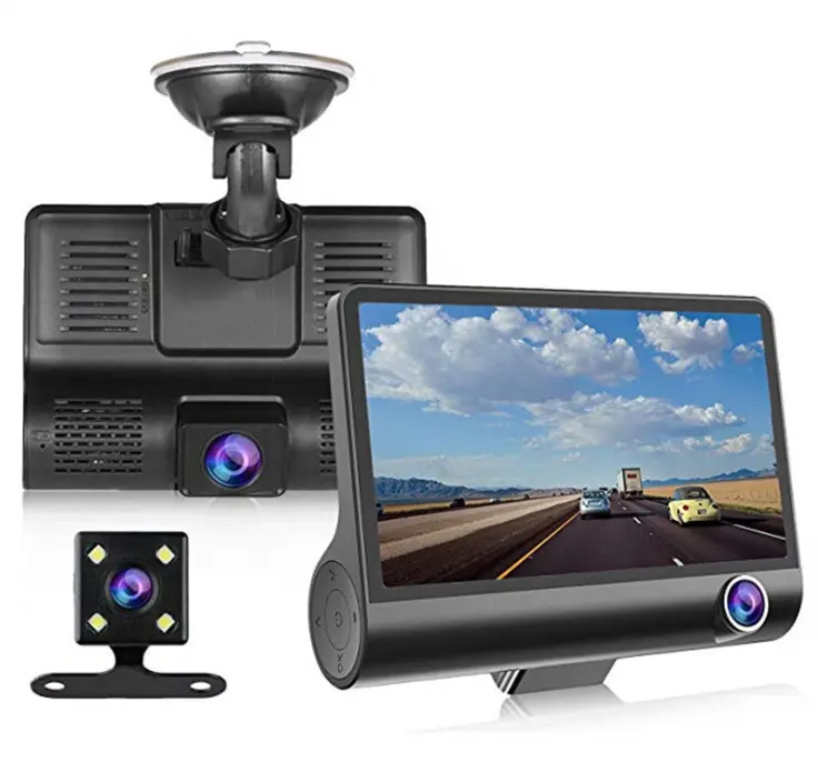 Car Black Box schermo da 4 pollici tre lenti 3 vie piccolo registratore Dash Cam videoregistratore Dash Cam per visione notturna interna ed esterna