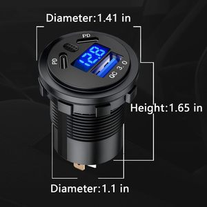 ช่องเสียบชาร์จในรถยนต์แบบคู่ 45W PD Type C และ 18W QC 3.0 พร้อมโวลต์มิเตอร์และสวิตช์ปุ่มกด - Product Image 3