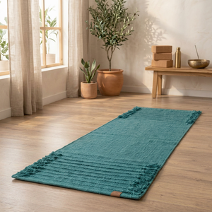 Tapete de Ejercicio de Chenilla Hecho a Mano, Rectangular, Color Verde Azulado, con Base de Goma Antideslizante, Estilo Contemporáneo, para Uso Doméstico - Product Image 1