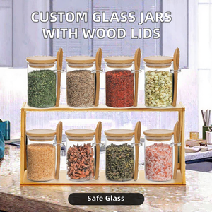 Borosilicate Glass <b>Spice</b> <b>Jar</b> Set Bamboo Airtight Lid Food Storage Containers Round Kitchen Pantry Canisters - Product Image 2