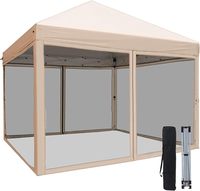 Auvent pliant carré premium 10x10 avec moustiquaire, structure en acier beige, protection UV imperméable pour le camping en extérieur