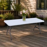 Table pliante en PVC moulé par soufflage de 1,80 m, robuste, blanche, en fer, moderne, 8 places, pour plage, camping, pique-nique, restauration, extérieur, avec pieds en forme de wishbone