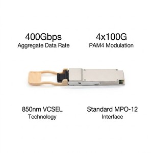 Module émetteur-récepteur optique QSFP112 400G SR4 MPO MMF à prix d'usine, 100 m pour liaison fibre optique 400G haute densité - Product Image 2