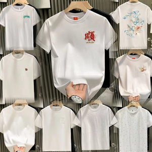 T-shirt da uomo all'ingrosso in cotone 220gsm a manica corta con logo in rilievo, collo semplice, tessuto morbido, 100% cotone, prezzo scontato - Product Image 4