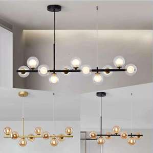 Lustre suspendu de salle à manger pour la maison longue suspension boule de verre en métal doré pour le salon - Product Image 1