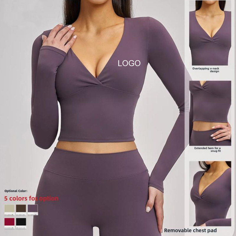 European American Spring Summer Women's Yoga Pilates Long-sleeved Sports Top Tight-Fitting Breathable Lightweight Front
