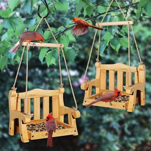 ที่ให้อาหารนกแบบไม้ รูปทรงชิงช้า ตกแต่งสวนแบบแขวน สำหรับนกในสวนหลังบ้าน - Product Image 1