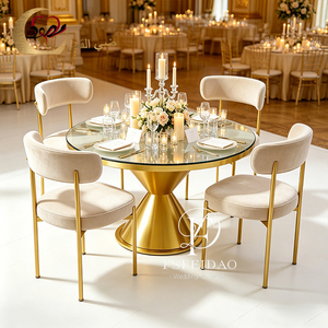 Modern Gold Stainless Steel and Glass <b>Top</b> <b>Dining</b> <b>Table</b> for Wedding Hotel Use Wedding Furniture - Product Image 2