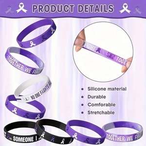 Pulseras de Concienciación con Cinta Morada, Pulseras de Silicona con Mensajes de Esperanza, Fuerza, Fe, Coraje y Salud - Product Image 4