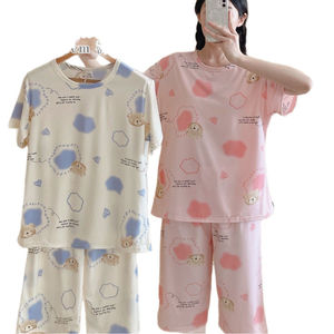 Ropa de dormir Primavera y verano <span class=keywords><strong>Pijamas</strong></span> Algodón Pull Frame Casual Impreso Cuello redondo Manga corta Pantalones recortados - Product Image 5