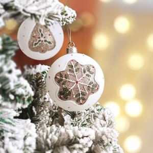 Lot de 6 Boules de Noël Modernes Blanches et Dorées Peintes à la Main, Incassables, Pailletées, Motifs Renne et Flocon de Neige pour Arbre - Product Image 2