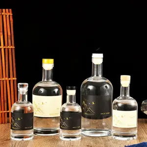 High-End Elegant 500ml 700ml 750ml Glass Liquor Bottles Beverage Wine Vodka Tequila Brandy Whisky Glass Bottles
