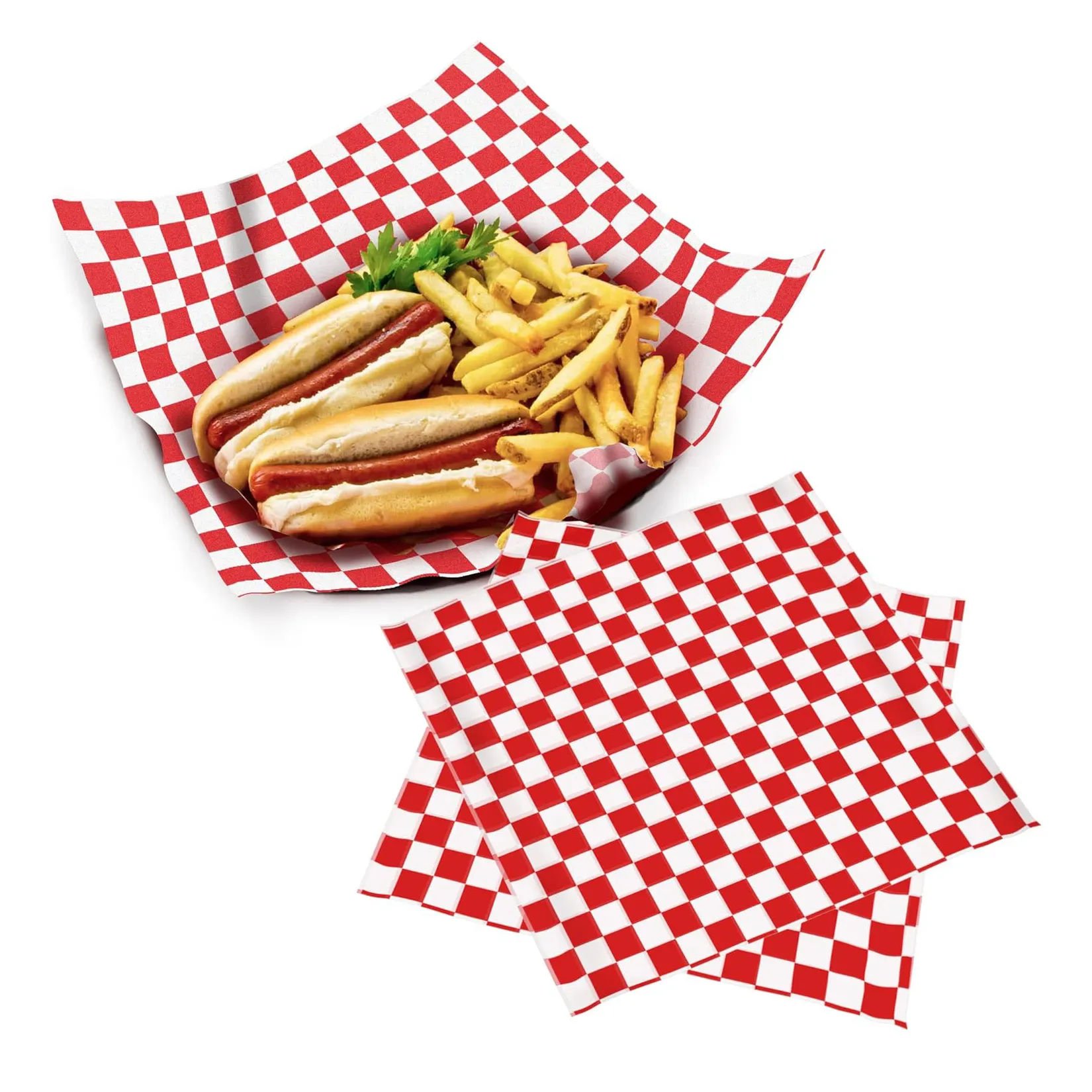 Hete Picknick Hamburger Frietjes Recyclebaar Oliebestendig Vetvrij Papier Rood Geruit Voedsel Inpakpapier Tamales
