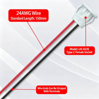 Cable USB Tipo-C de 2 Pines y 15CM, Conector de Alimentación Redondo Hembra LN-022E para Transmisor Bluetooth de Coche, Luces de Camping