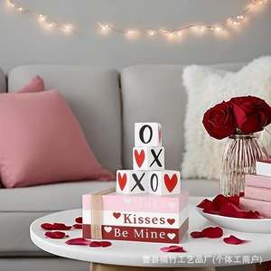 Adorno de escritorio de madera para el día de San Valentín, decoración interior cuadrada pequeña para familias, bodas y fiestas - Product Image 1