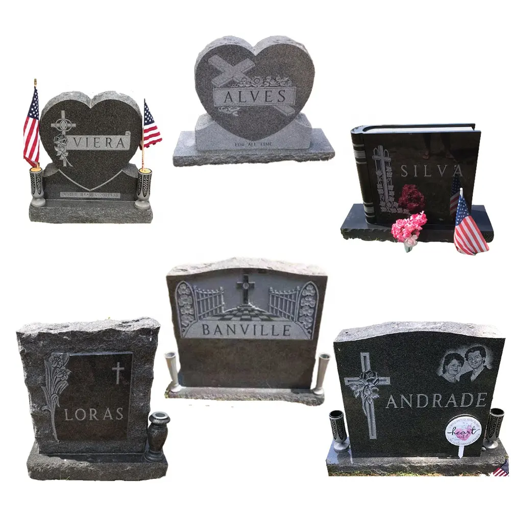 Amerikaanse Stijl Chinese Zwarte Graniet Begraafplaats Headstones Grafsteen Usa Groothandel Mounment