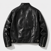 Blouson en cuir PU ciré vintage personnalisé, style aviateur, avec boucle à clip, coupe courte, style motard, streetwear, coupe oversize, manteau de moto