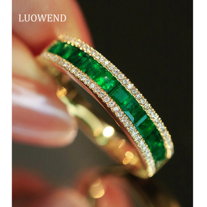 Anillo <span class=keywords><strong>de</strong></span> Boda LUOWEND <span class=keywords><strong>de</strong></span> Oro Amarillo <span class=keywords><strong>de</strong></span> 18K con Esmeralda Natural para Mujer - Product Image 1