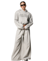 Ensemble de survêtement deux pièces pour femme avec logo personnalisé OEM, sweat à capuche et pantalon de jogging, en coton épais respirant, rose, pour l'hiver